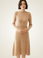 LanlyCashmere Robe mi-longue côtelée en cachemire Coupe ajustée Tricot élégant