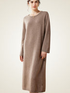 Lanlycashmere Minimalist Cashmere Midi Dress – Relaxed Knit Sweater Dress