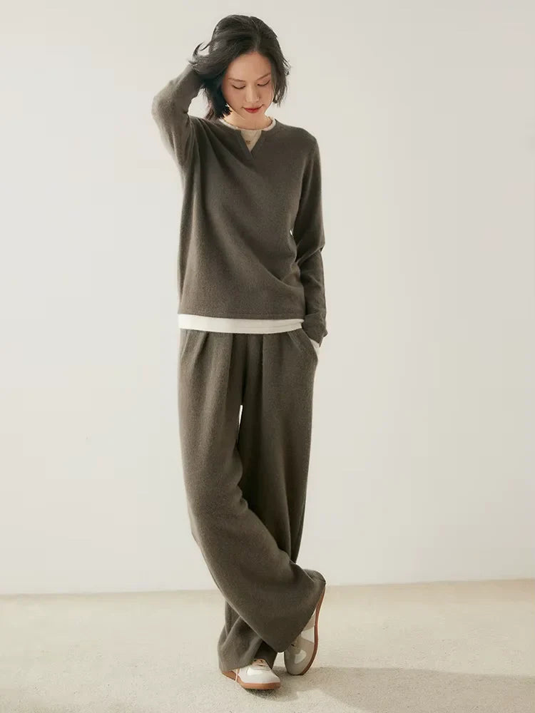 Lanlycashmere Damen Kaschmirpullover – Pullover mit Kontrastfarben