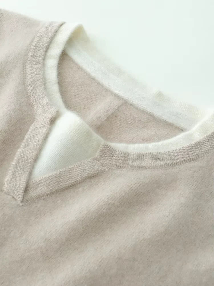 Lanlycashmere Damen Kaschmirpullover – Pullover mit Kontrastfarben