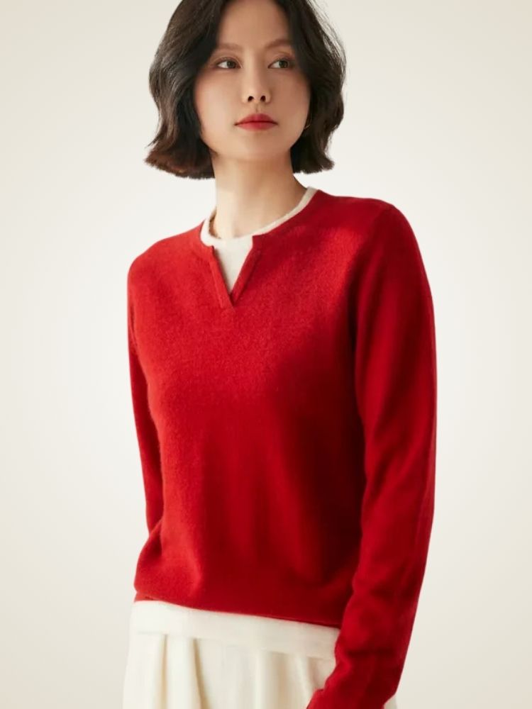 Lanlycashmere Damen Kaschmirpullover – Pullover mit Kontrastfarben