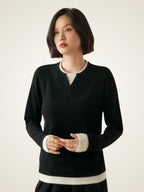 Lanlycashmere Damen Kaschmirpullover – Pullover mit Kontrastfarben