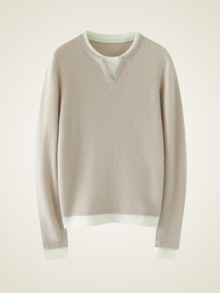 Lanlycashmere Damen Kaschmirpullover – Pullover mit Kontrastfarben