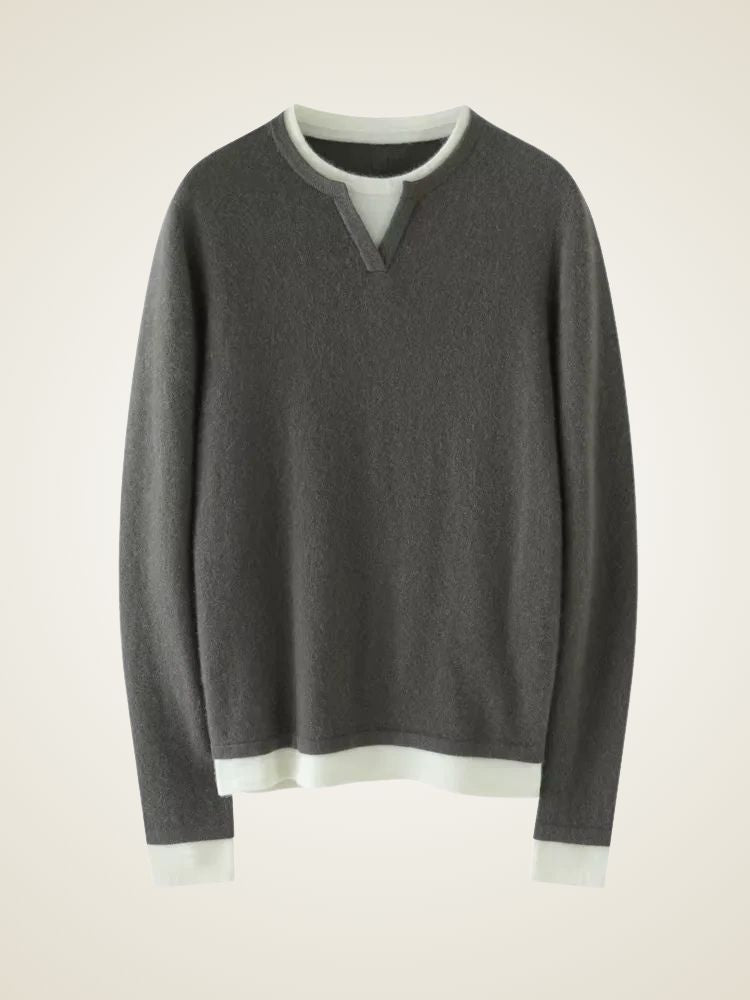 Lanlycashmere Damen Kaschmirpullover – Pullover mit Kontrastfarben