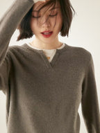 Lanlycashmere Damen Kaschmirpullover – Pullover mit Kontrastfarben
