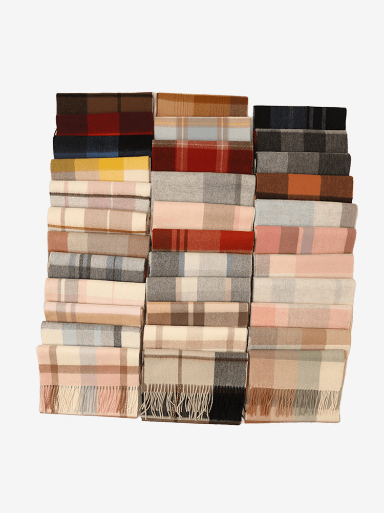 LANLY Classic Tartan Wool Scarf Manufacturer: 100% Pure Wool Scarf Wholesale 130g Lightweight Custom Pastel Plaid Wool Scarf OEM