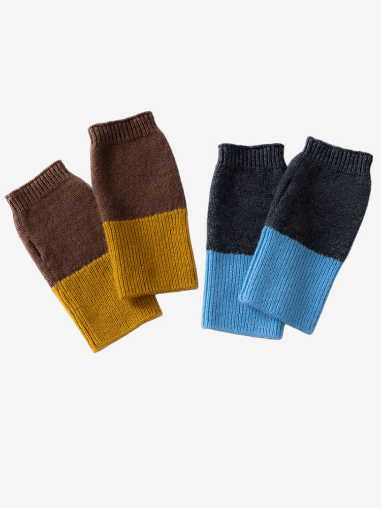 LANLY Colorblock Cashmere Wrist Warmers | 100% Inner Mongolia Pure Knit Two-Tone Fingerless Gloves with Ribbed Cuffs