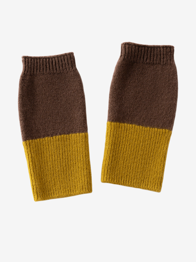 LANLY Colorblock Cashmere Wrist Warmers | 100% Inner Mongolia Pure Knit Two-Tone Fingerless Gloves with Ribbed Cuffs