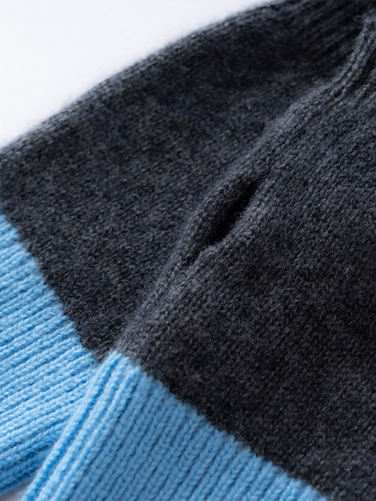 LANLY Colorblock Cashmere Wrist Warmers | 100% Inner Mongolia Pure Knit Two-Tone Fingerless Gloves with Ribbed Cuffs