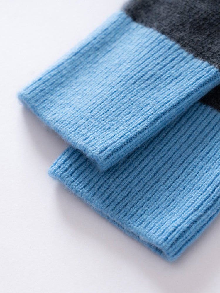 LANLY Colorblock Cashmere Wrist Warmers | 100% Inner Mongolia Pure Knit Two-Tone Fingerless Gloves with Ribbed Cuffs