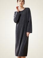 Lanlycashmere Minimalist Cashmere Midi Dress – Relaxed Knit Sweater Dress
