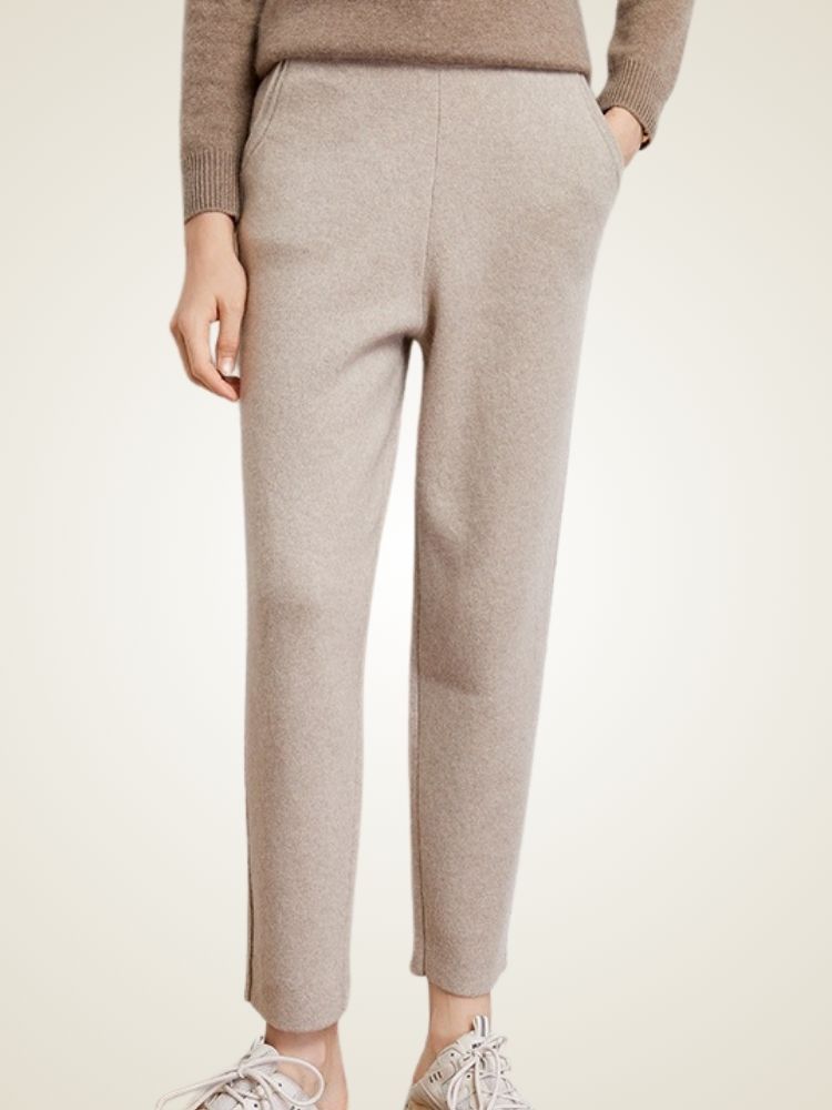 LanlyCashmere Ankle Length Cashmere Pants Slim Fit Knit Trousers