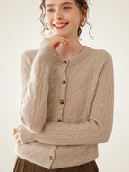 LanlyCashmere Cable Knit Cashmere Cardigan – Soft Crewneck Button Sweater