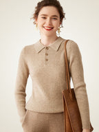 LanlyCashmere Ribbed Cashmere Polo Sweater – Slim Fit Knit Top