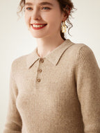 LanlyCashmere Ribbed Cashmere Polo Sweater – Slim Fit Knit Top