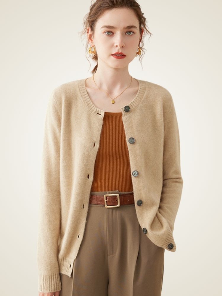 LanlyCashmere Women’s Cashmere Crew Neck Cardigan – Soft Button Knit Sweater