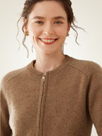 LanlyCashmere Wool Cashmere Zip Cardigan – Thick Raglan Sleeve Knit Sweater