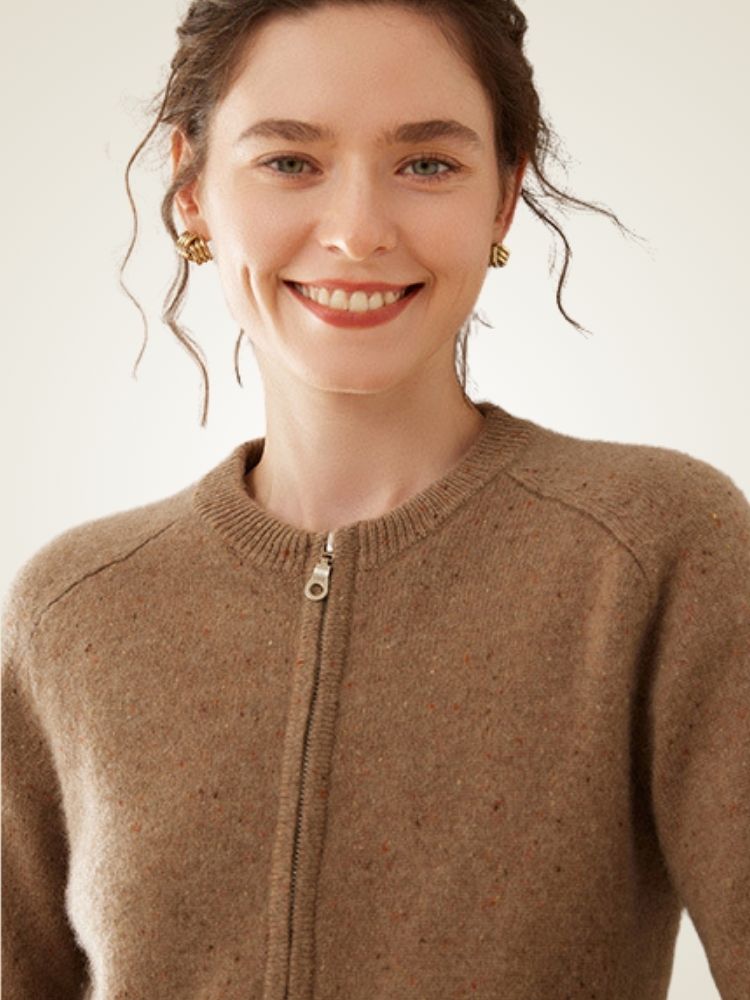 LanlyCashmere Wool Cashmere Zip Cardigan – Thick Raglan Sleeve Knit Sweater