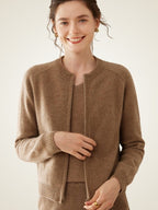 LanlyCashmere Wool Cashmere Zip Cardigan – Thick Raglan Sleeve Knit Sweater