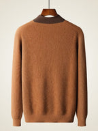 LanlyCashmere Men’s Cashmere V Neck Sweater – Contrast Collar Knit Pullover