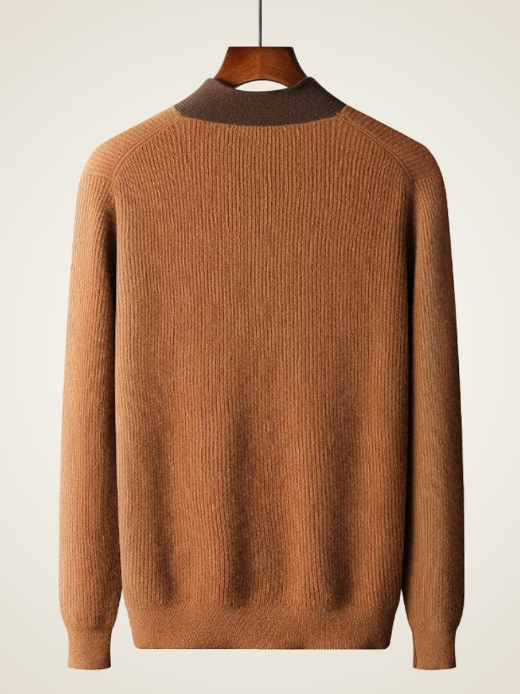 LanlyCashmere Men’s Cashmere V Neck Sweater – Contrast Collar Knit Pullover