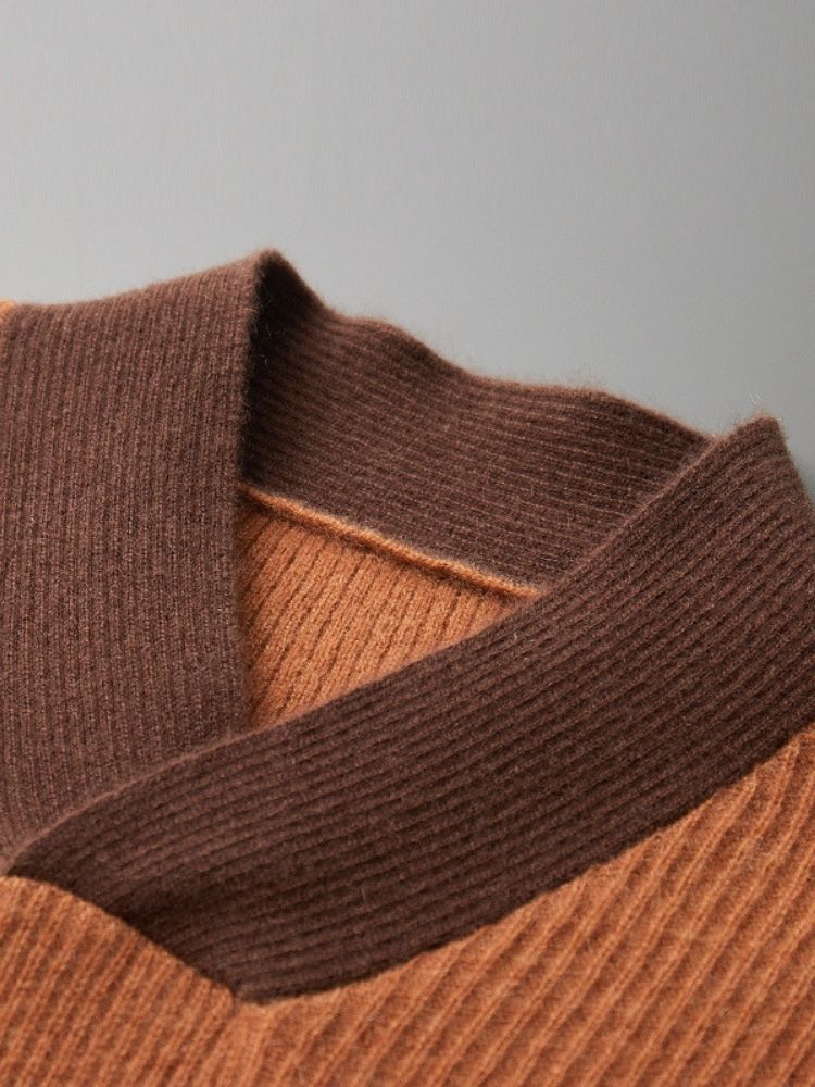 LanlyCashmere Men’s Cashmere V Neck Sweater – Contrast Collar Knit Pullover