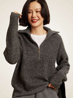 LanlyCashmere Women's Ribbed Half Zip Cashmere Sweater