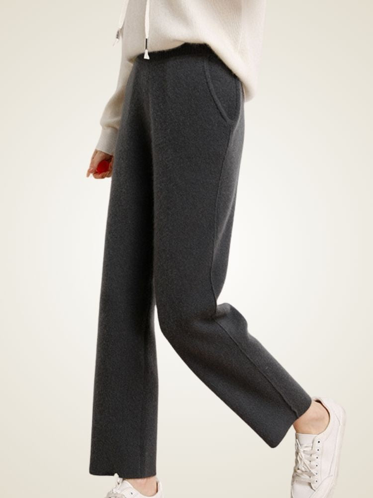 LanlyCashmere Ankle Length Cashmere Pants Slim Fit Knit Trousers