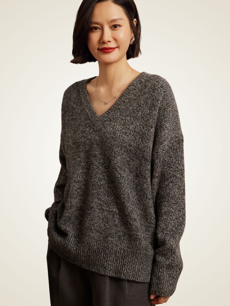 LanlyCashmere Cashmere Blend V-Neck Sweater – Relaxed 5 Gauge Knit