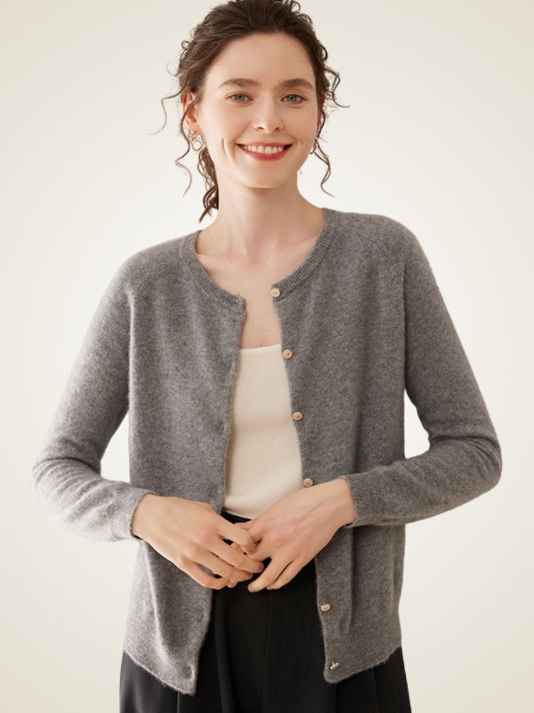 LanlyCashmere Classic Round Neck Premium Mongolia Cashmere Cardigan