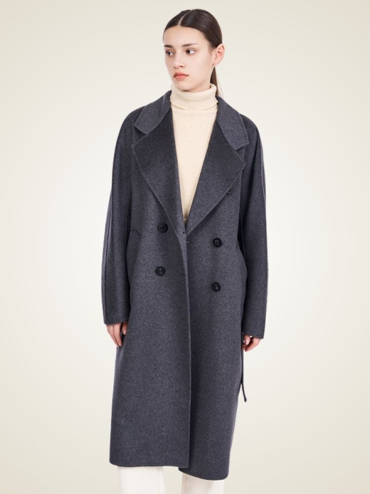LanlyCashmere Double Breasted Cashmere Coat Women Long Tailored