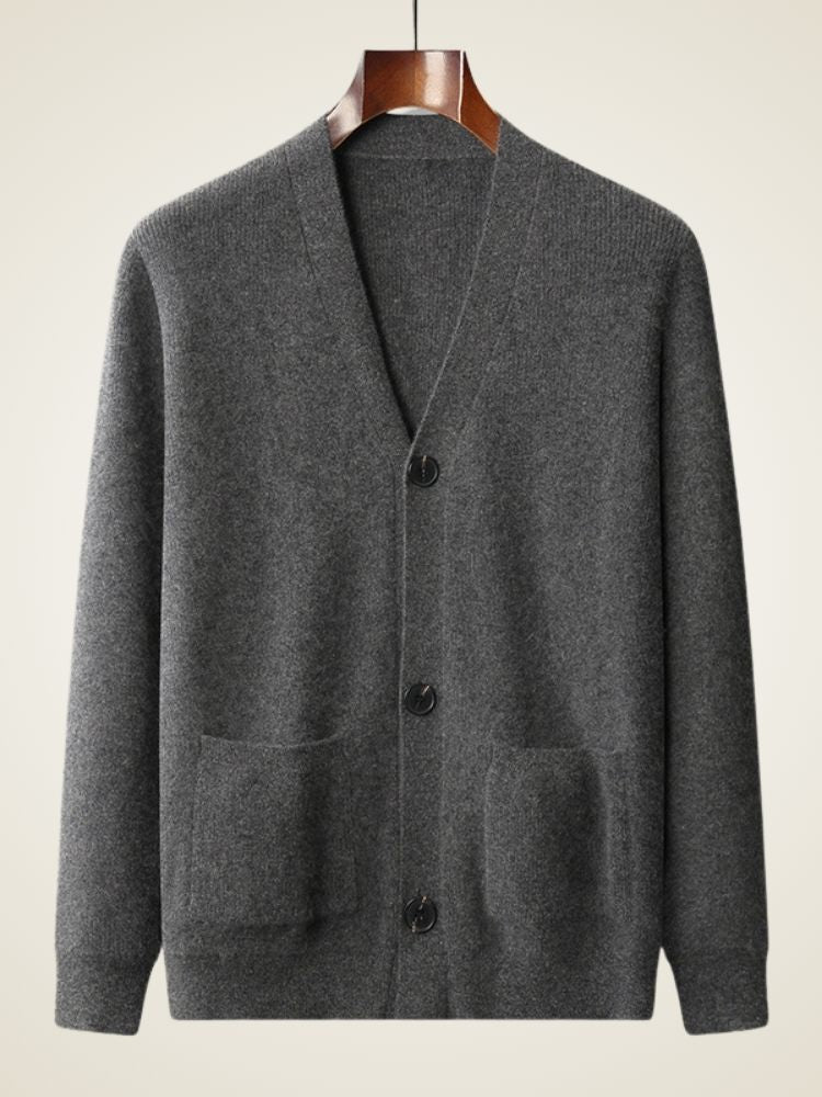 LanlyCashmere Men's 7-Gauge Heavyweight 100% Pure Cashmere V-Neck Cardigan - Thick Knit Luxury
