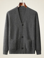 LanlyCashmere Men's 7-Gauge Heavyweight 100% Pure Cashmere V-Neck Cardigan - Thick Knit Luxury
