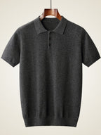 LanlyCashmere Men’s Cashmere Polo Shirt – Soft Knit Short Sleeve Sweater