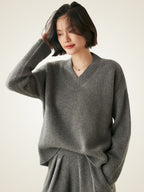 LanlyCashmere Relaxed V-Neck Cashmere Sweater – Oversized Soft Knit