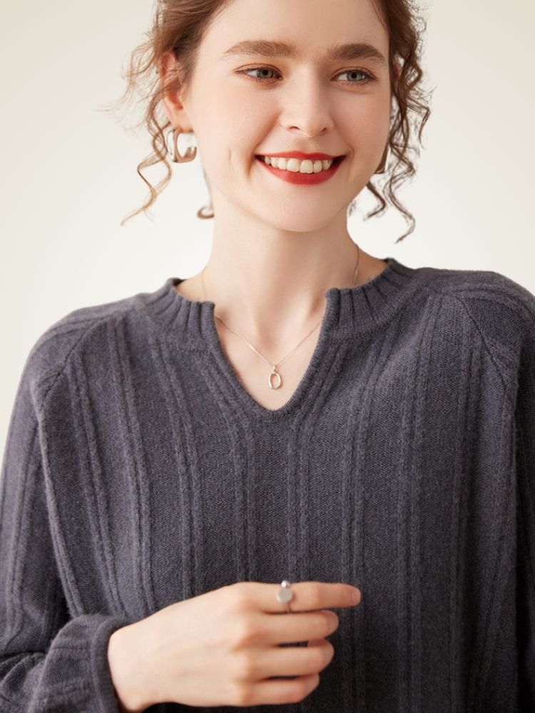 LanlyCashmere Ribbed Cashmere V-Neck Sweater – Elegant Slim Fit Knit