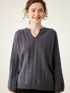 LanlyCashmere Ribbed Cashmere V-Neck Sweater – Elegant Slim Fit Knit