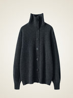 LanlyCashmere Women’s Cashmere Funnel Neck Cardigan – Ribbed Button Sweater