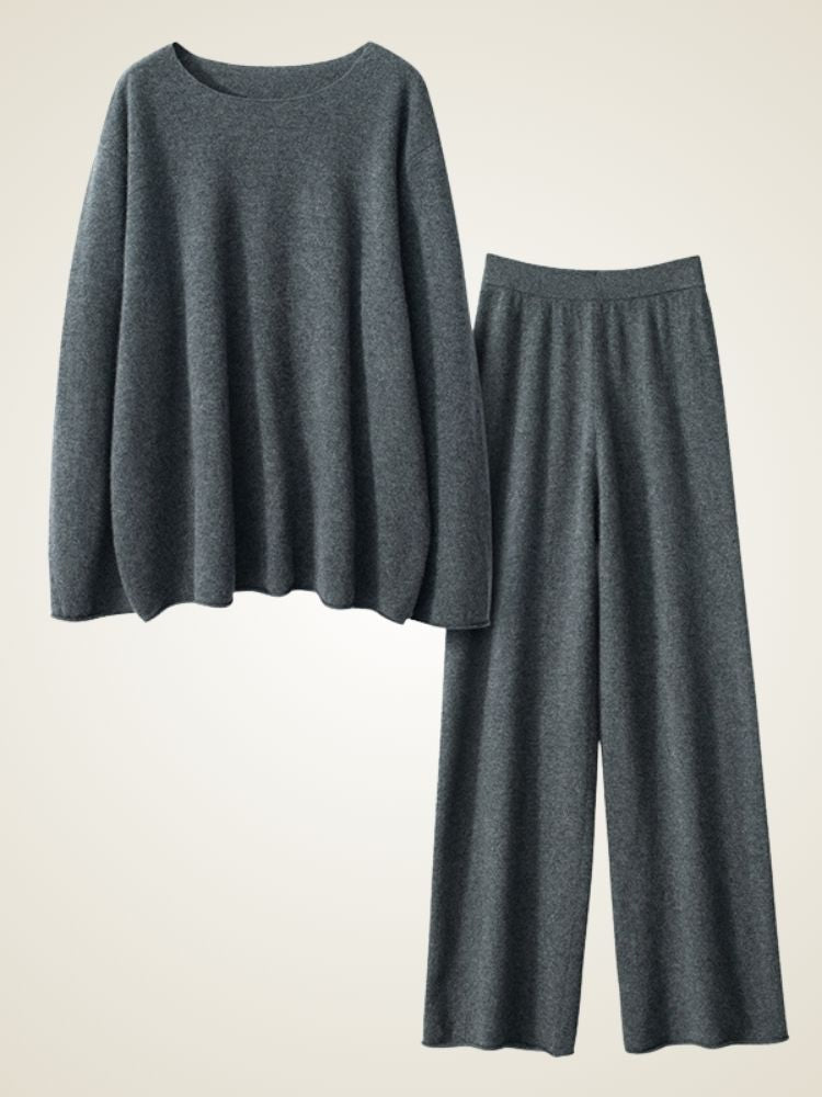 LanlyCashmere Women’s Cashmere Lounge Set – Soft Knit Sweater & Wide Leg Pants
