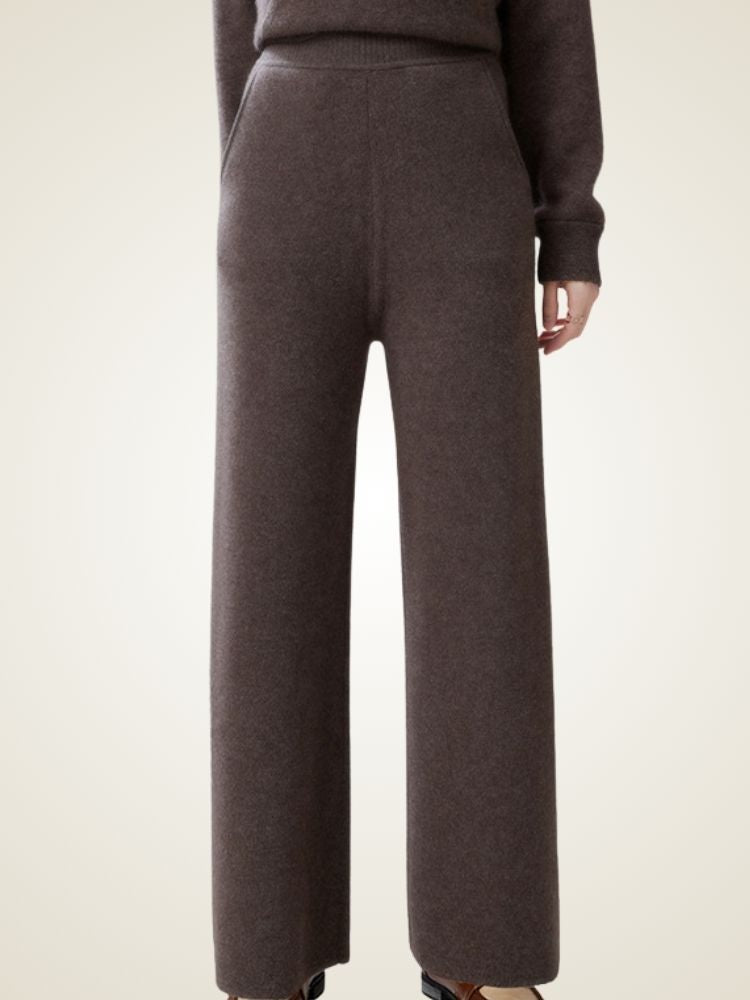 LanlyCashmere Women’s Cashmere Straight Leg Pants – High Waisted Knit Trousers
