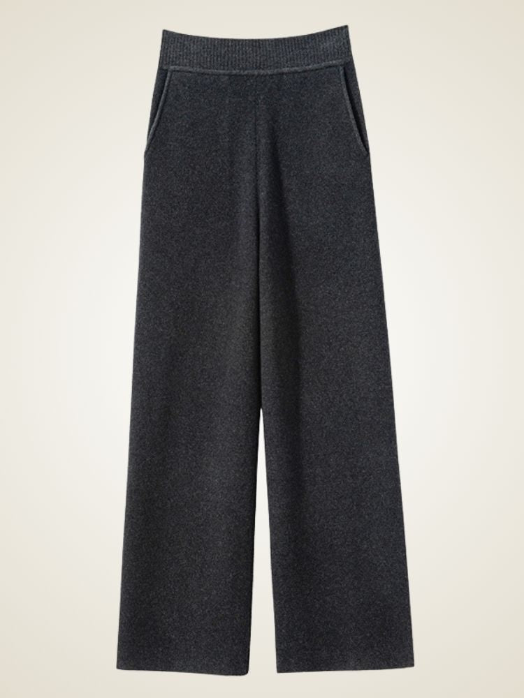 LanlyCashmere Women’s Cashmere Straight Leg Pants – High Waisted Knit Trousers