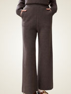 LanlyCashmere Women’s Cashmere Straight Leg Pants – High Waisted Knit Trousers