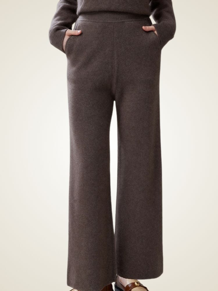 LanlyCashmere Women’s Cashmere Straight Leg Pants – High Waisted Knit Trousers