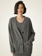 LanlyCashmere Women’s Chunky Cashmere Cardigan – Deep V Neck Button Knit Sweater