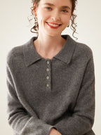 LanlyCashmere Women’s Collared Cashmere Sweater – Button Knit Pullover
