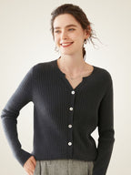 LanlyCashmere Women’s Ribbed Cashmere Cardigan – Slim Fit Button Knit Sweater