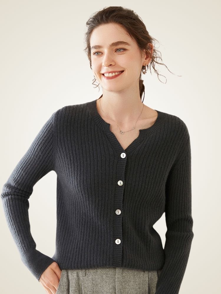 LanlyCashmere Women’s Ribbed Cashmere Cardigan – Slim Fit Button Knit Sweater