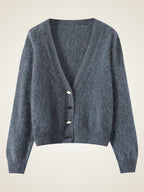 LanlyCashmere Women’s V-Neck Brushed Cashmere Cardigan – Soft Fuzzy Button Sweater