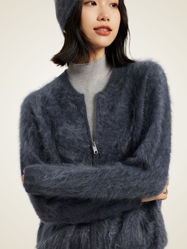 LanlyCashmere Women’s Zip-Up Cashmere Cardigan – Fluffy Soft Knit Jacket