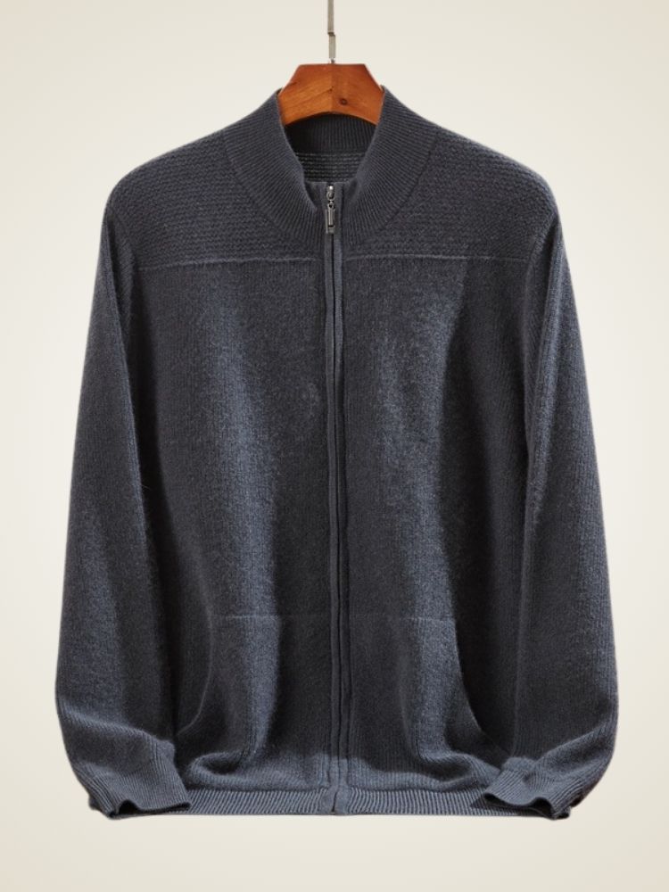 Lanly Cashmere Men's Pure Cashmere Full-Zip Cardigan - Luxury Ribbed Knit Sweater